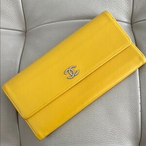 Chanel Yellow Leather Clutch
